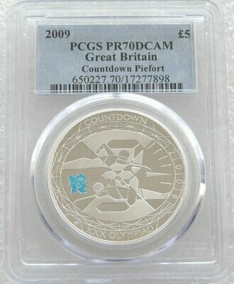 2009 London Olympic Games Countdown Piedfort £5 Silver Proof Coin PCGS PR70 DCAM