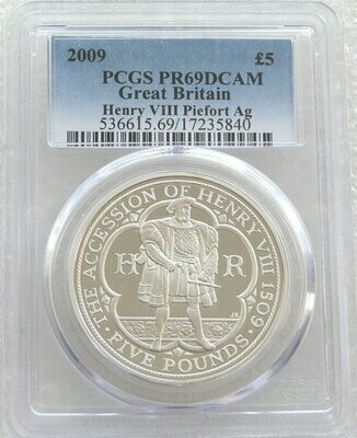 2009 King Henry VIII Piedfort £5 Silver Proof Coin PCGS PR69