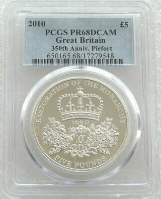 2010 Restoration of the Monarchy Piedfort £5 Silver Proof Coin PCGS PR68 DCAM