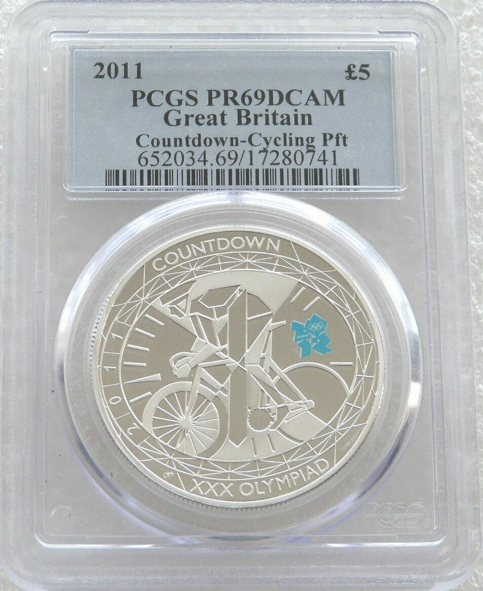 2011 London Olympic Games Countdown Piedfort £5 Silver Proof Coin PCGS PR69 DCAM