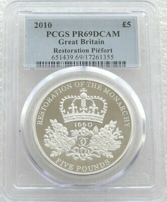 2010 Restoration of the Monarchy Piedfort £5 Silver Proof Coin PCGS PR69 DCAM