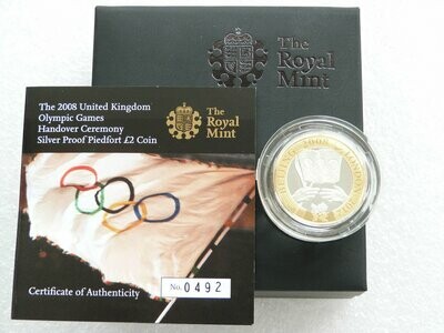 2008 London Olympic Games Handover Piedfort £2 Silver Proof Coin Box Coa