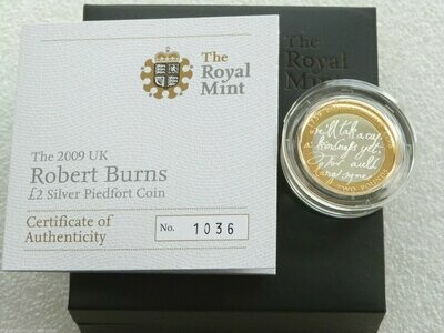 2009 Robert Burns Piedfort £2 Silver Proof Coin Box Coa