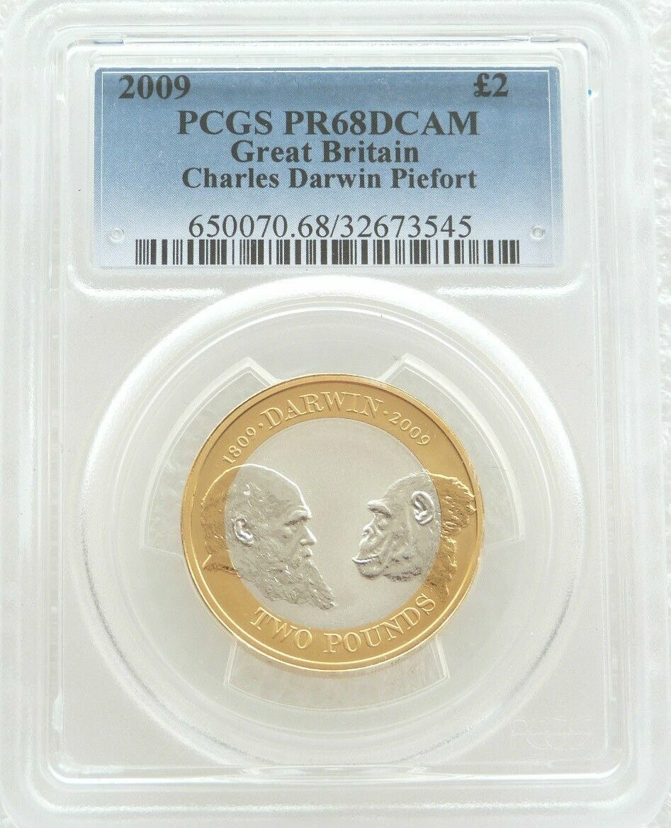 2009 Charles Darwin Piedfort £2 Silver Proof Coin PCGS PR68 DCAM