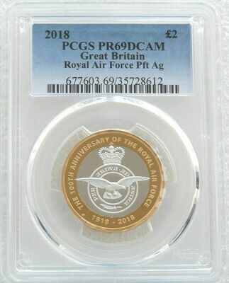 2018 Royal Air Force RAF Emblem Piedfort £2 Silver Proof Coin PCGS PR69 DCAM