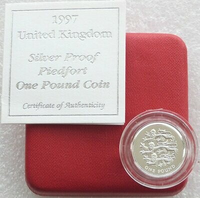1997 Three Lions of England Piedfort £1 Silver Proof Coin Box Coa