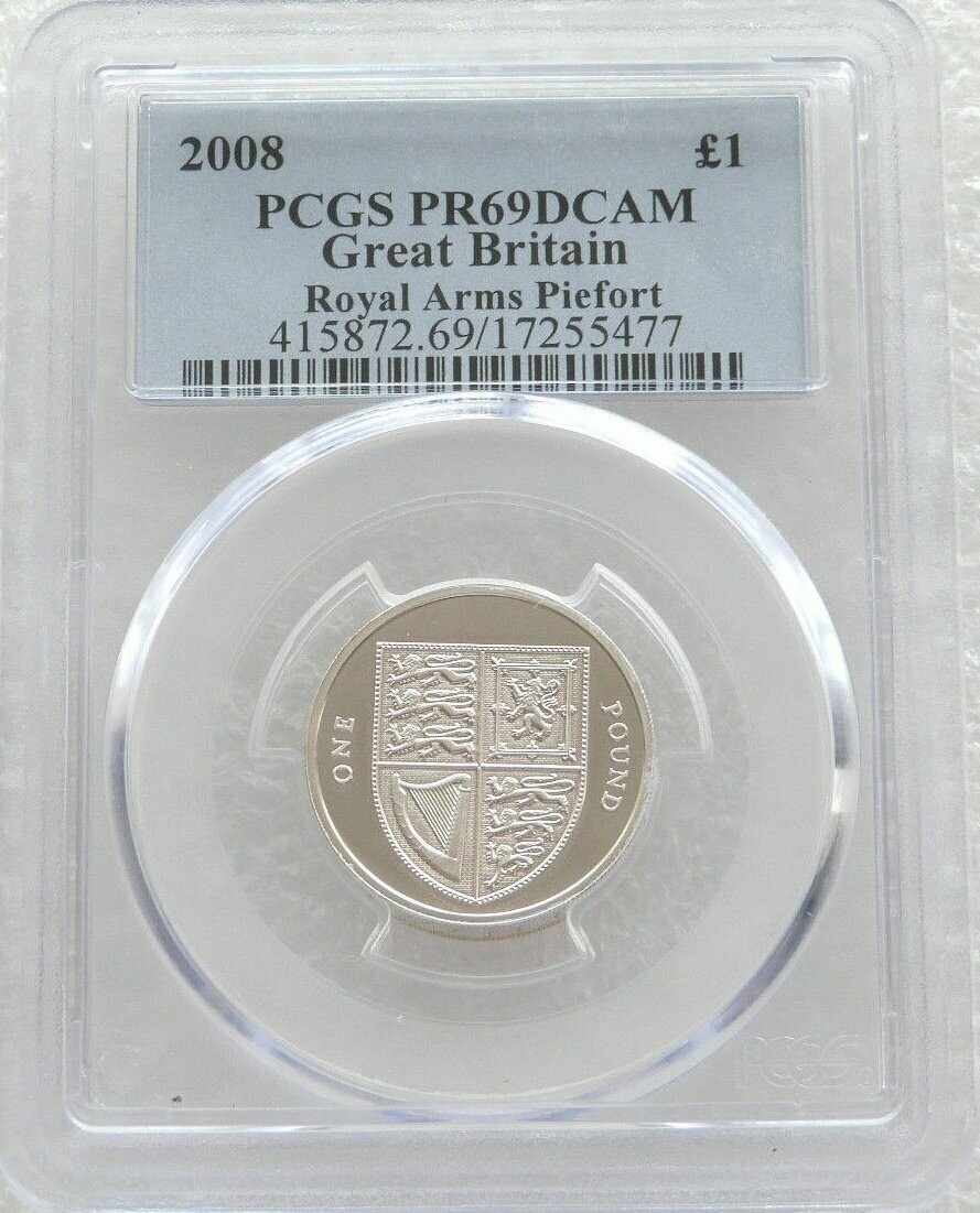 2008 Royal Shield of Arms Piedfort £1 Silver Proof Coin PCGS PR69 DCAM