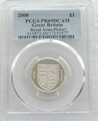2008 Royal Shield of Arms Piedfort £1 Silver Proof Coin PCGS PR69 DCAM