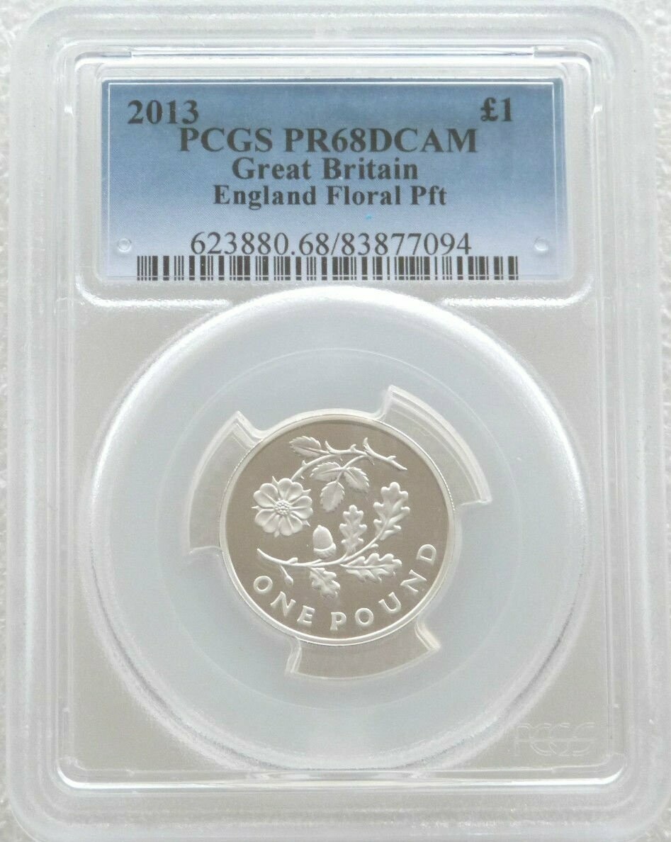 2013 British Floral England Piedfort £1 Silver Proof Coin PCGS PR68 DCAM