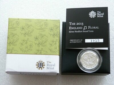 2013 British Floral England Piedfort £1 Silver Proof Coin Box Coa