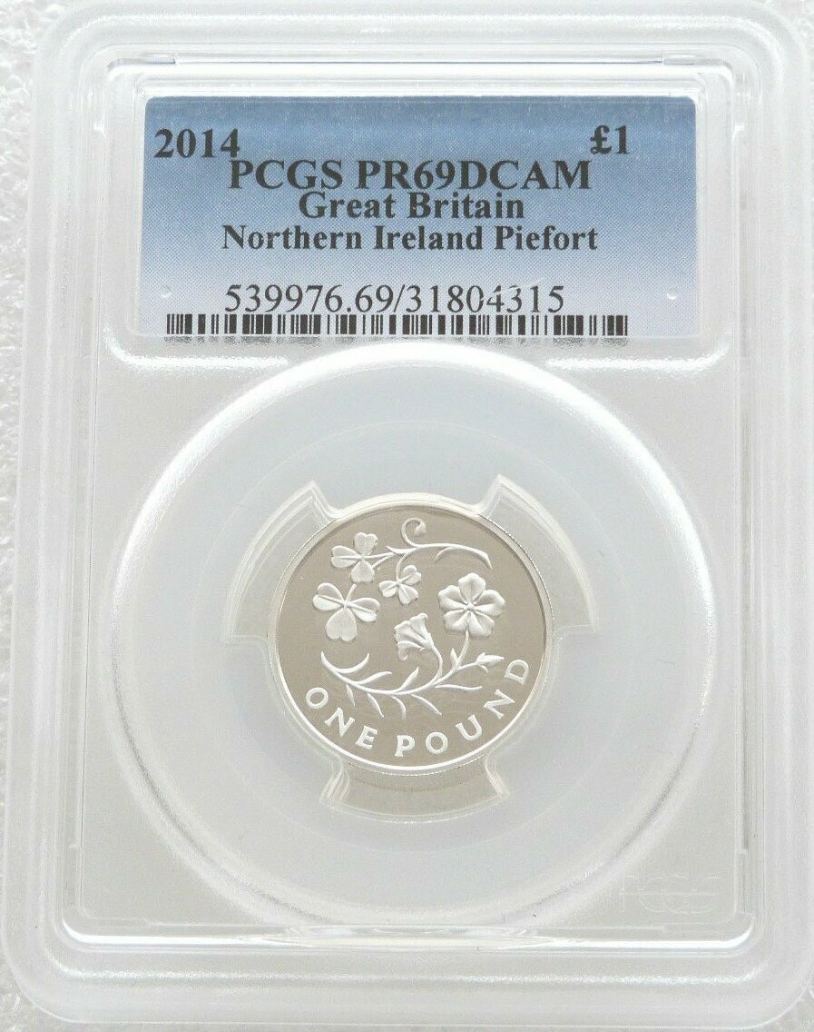 2014 British Floral N Ireland Shamrock Flax Piedfort £1 Silver Proof Coin PCGS PR69 DCAM