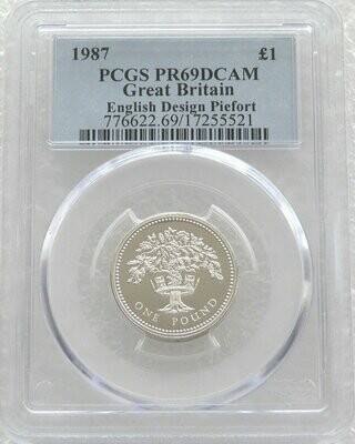 1987 English Royal Oak Tree Piedfort £1 Silver Proof Coin PCGS PR69 DCAM