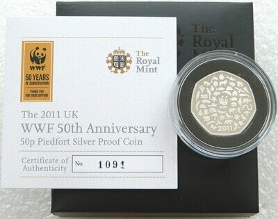 2011 World Wildlife Fund WWF Piedfort 50p Silver Proof Coin Box Coa