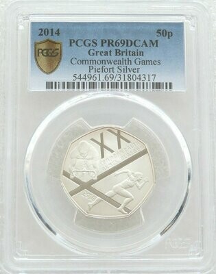 2014 Commonwealth Games Glasgow Piedfort 50p Silver Proof Coin PCGS PR69 DCAM