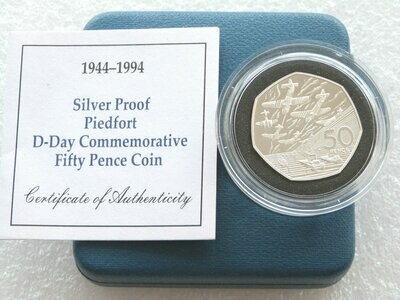 1994 D-Day Landings Piedfort 50p Silver Proof Coin Box Coa