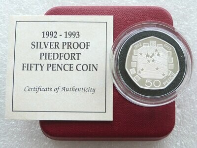 1992 - 1993 European Presidency Piedfort 50p Silver Proof Coin Box Coa
