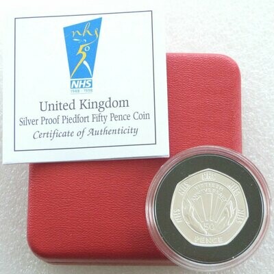 1998 National Health Service NHS Piedfort 50p Silver Proof Coin Box Coa