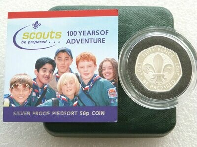 2007 Scout Movement Centenary Piedfort 50p Silver Proof Coin Box Coa