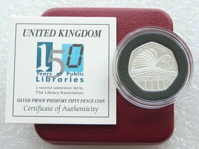 2000 Public Library Piedfort 50p Silver Proof Coin Box Coa