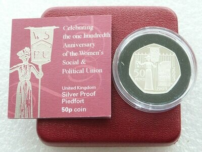 2003 Suffragettes Piedfort 50p Silver Proof Coin Box Coa