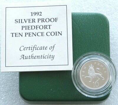 1992 Crowned Lion Passant Piedfort 10p Silver Proof Coin Box Coa