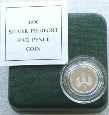 1990 Crowned Scottish Thistle Piedfort 5p Silver Proof Coin Box Coa