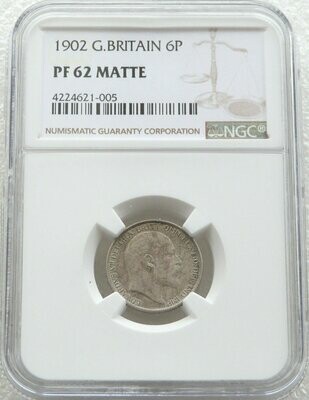 1902 Edward VII Coronation 6D Six Pence Silver Matte Proof Coin NGC PF62