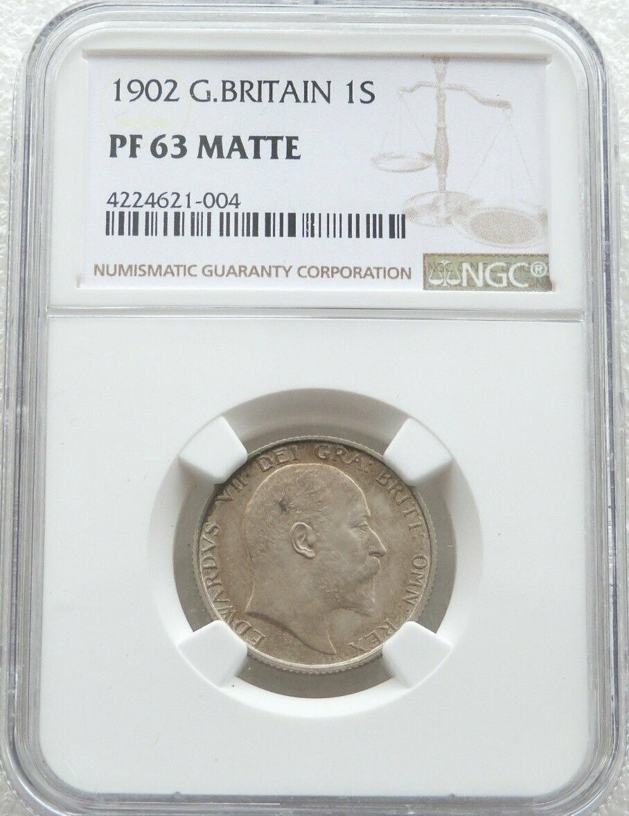 1902 Edward VII Coronation Shilling Silver Matte Proof Coin NGC PF63