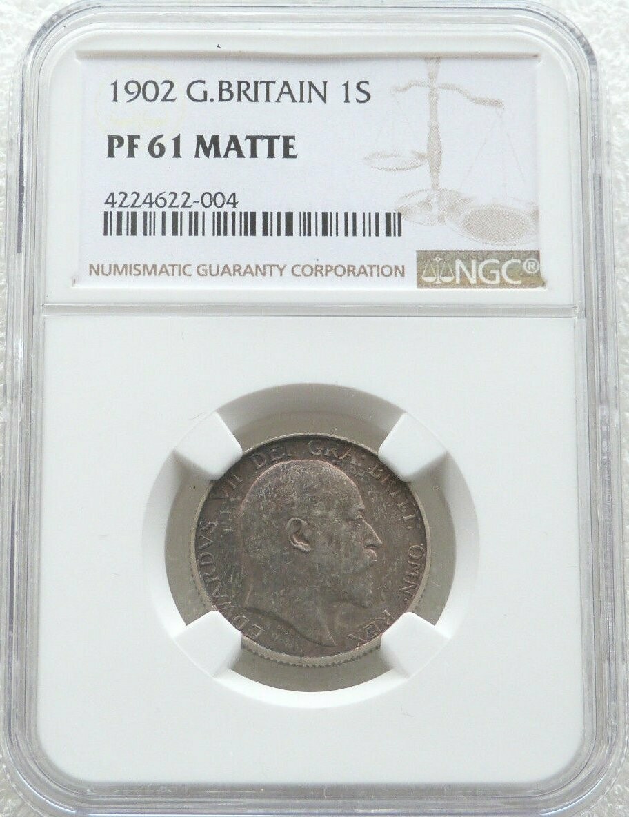 1902 Edward VII Coronation Shilling Silver Matte Proof Coin NGC PF61