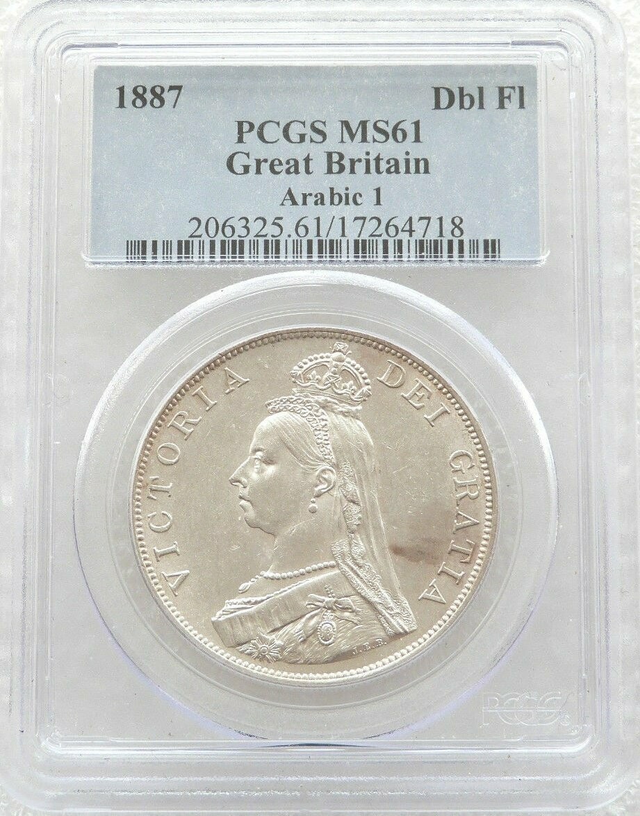 1887 Victoria Jubilee Head Double Florin Silver Coin Arabic I PCGS MS61