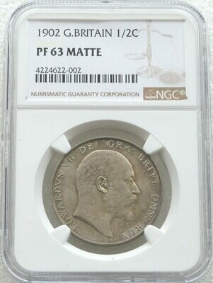 1902 Edward VII Coronation Half Crown Silver Matte Proof Coin NGC PF63