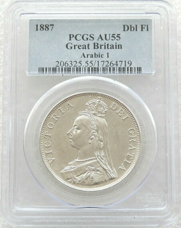 1887 Victoria Jubilee Head Double Florin Silver Coin Arabic I PCGS AU55