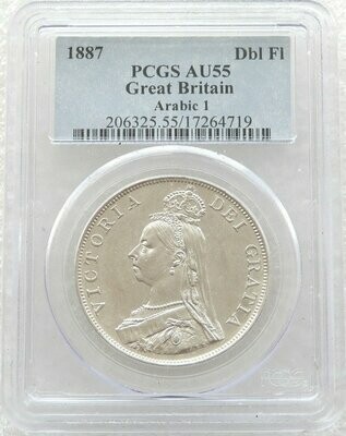 1887 Victoria Jubilee Head Double Florin Silver Coin Arabic I PCGS AU55