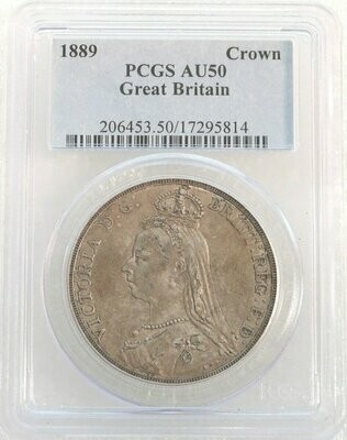1889 Victoria Jubilee Head St George and the Dragon Crown Silver Coin PCGS AU50