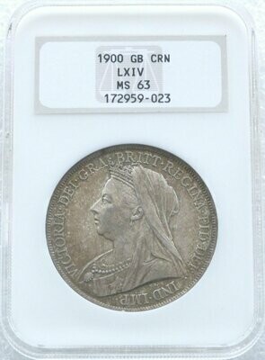 1900-LXIV Victoria Veiled Head St George and the Dragon Crown Silver Coin NGC MS63