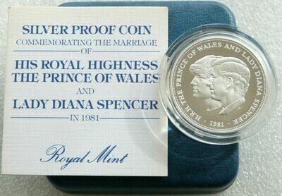 1981 Royal Wedding Prince Charles Lady Diana 25p Silver Proof Crown Coin Box Coa