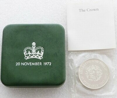 1972 Silver Wedding Anniversary 25p Silver Proof Crown Coin Box Coa