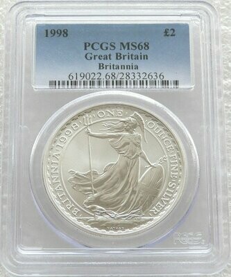 1998 Britannia £2 Silver Bullion 1oz Coin PCGS MS68