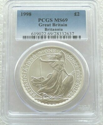1998 Britannia £2 Silver Bullion 1oz Coin PCGS MS69