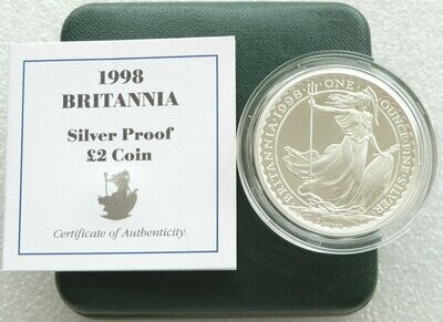 1998 Britannia £2 Silver Proof 1oz Coin Box Coa - Mintage 2,168