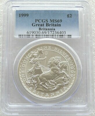 1999 Britannia £2 Silver Bullion 1oz Coin PCGS MS69