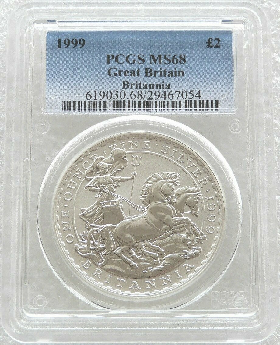 1999 Britannia £2 Silver Bullion 1oz Coin PCGS MS68