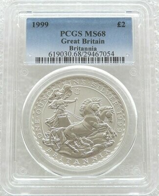 1999 Britannia £2 Silver Bullion 1oz Coin PCGS MS68