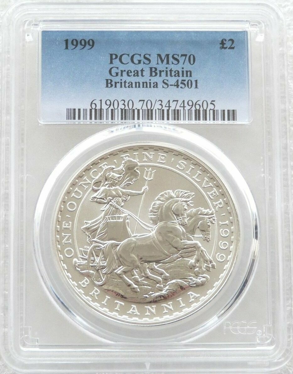 1999 Britannia £2 Silver Bullion 1oz Coin PCGS MS70