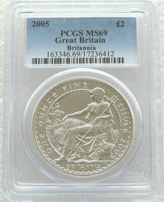 2005 Britannia £2 Silver Bullion 1oz Coin PCGS MS69