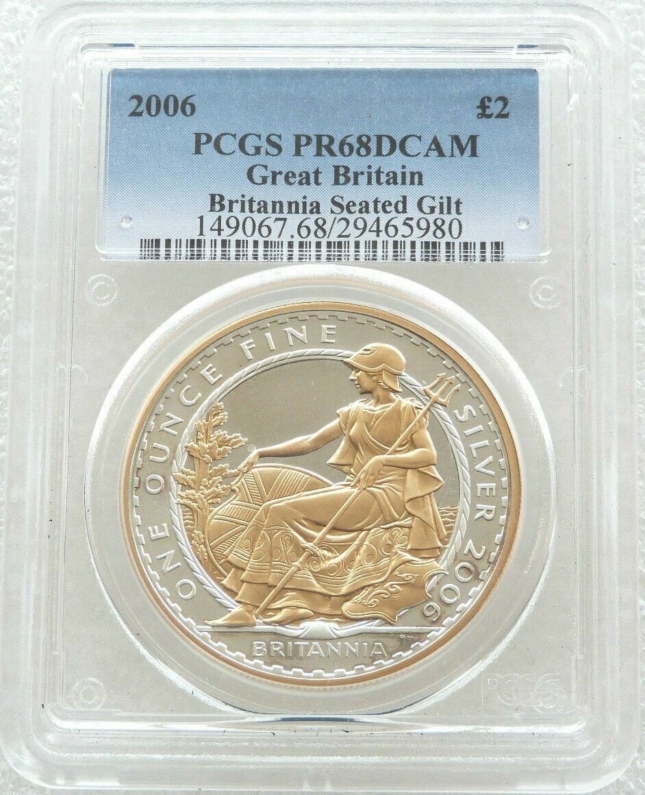 2006 Britannia Seated Figure £2 Silver Gold Proof 1oz Coin PCGS PR68 DCAM