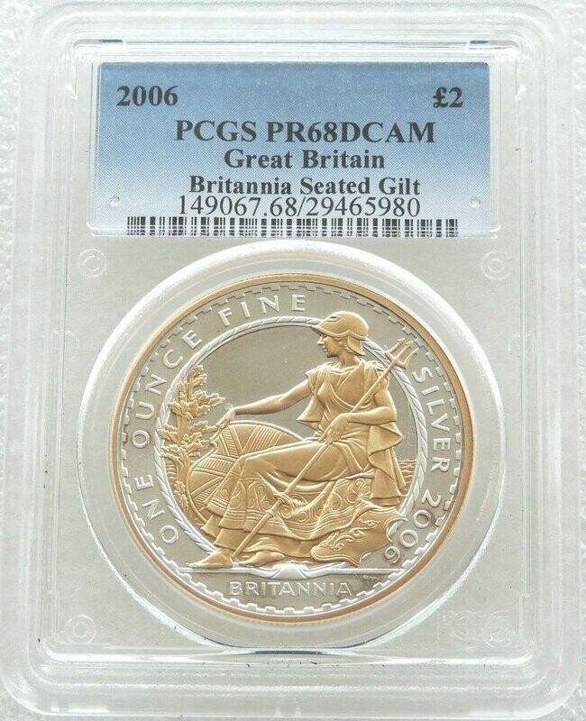 2006 Britannia Seated Figure £2 Silver Gold Proof 1oz Coin PCGS PR68 DCAM