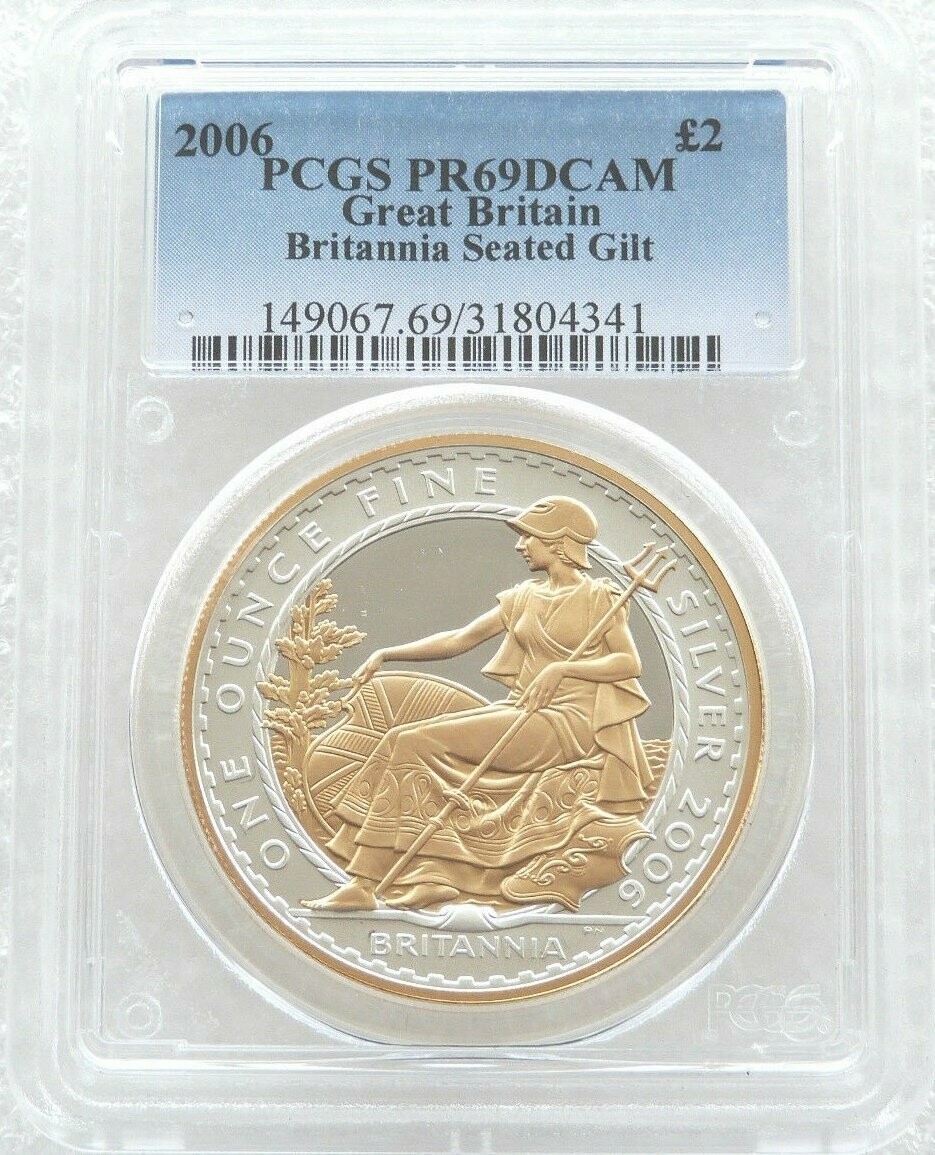 2006 Britannia Seated Figure £2 Silver Gold Proof 1oz Coin PCGS PR69 DCAM