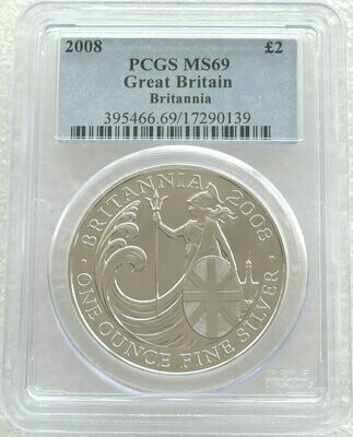 2008 Britannia £2 Silver Bullion 1oz Coin PCGS MS69