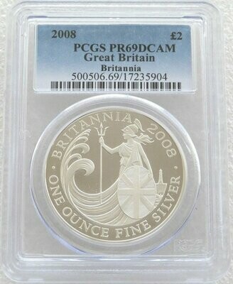 2008 Britannia £2 Silver Proof 1oz Coin PCGS PR69 DCAM